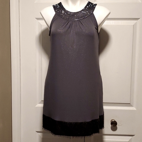 Express Dresses & Skirts - Express Women's Metallic Gray Beaded Shimmer Sleeveless Mini Dress - Size Small